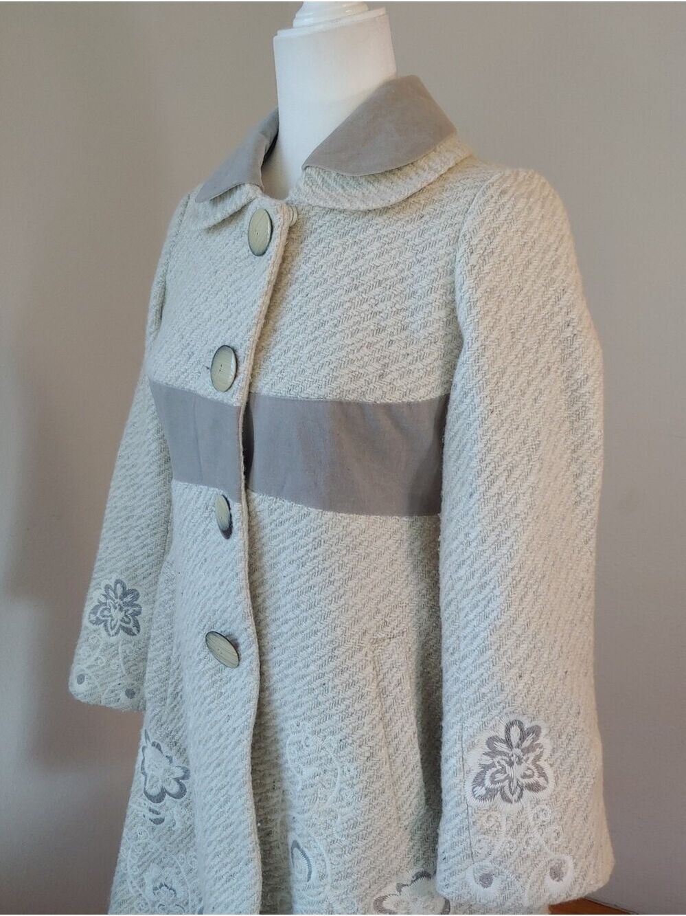 Anthropologie Elevenses Rockwell Wool Blend Retro Look Pea Coat Size 0 Cream - Picture 7 of 16